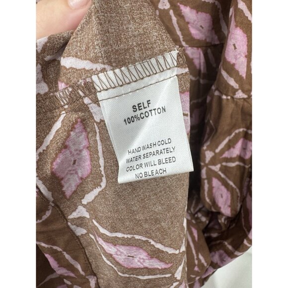 Pinch Printed Midi Dress Women Large Brown Prairie Peasant Boho Cottage Milkmaid - Picture 5 of 12